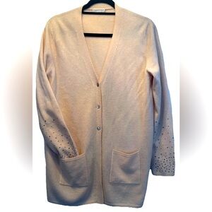 VTG LODENFREY 100% Cashmere Cardigan Studded Decorative Sleeves Cream Women’s 40
